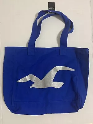 NWT Hollister Co. Cotton Tote Book Bag Purse Shine Logo Blue • £13.29