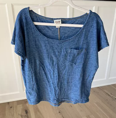 Mossimo Womens Denim Blue Knit Oversized Short Sleeve Scoop Neck Shirt Sz Medium • $10