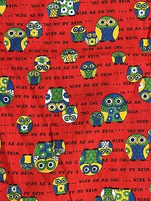 Vintage 60s Cotton Fabric Red Background Retro OWLS Novelty • $14.99