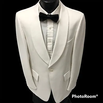 Vtg 70’s After Six White ROCKABILLY Tux SHAWL COLLAR Sport Coat TUXEDO Jacket 40 • $249.99