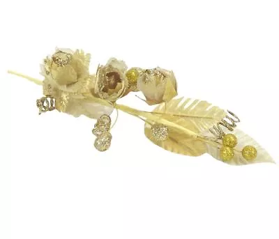 Gold Glittered Mini Flower Spray! Artificial Metallic Rose Xmas Leaves • £1.29