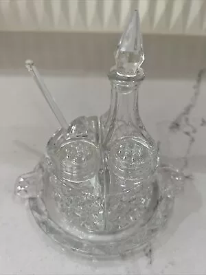 Vintage Antique Cut Crystal Condiment Set Salt Pepper Oil/vinegar Jam/jelly • $21.99