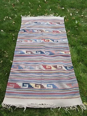 $39 • Buy BEAUTIFUL ORIGINAL VINTAGE TRIBAL ZAPOTEC MEXICO LARGE WOOL RUG 80” X 42”