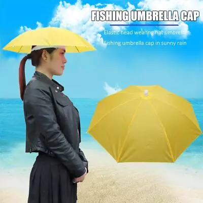 Fishing Umbrella Hat Foldable Outdoor Sun Shade Waterproof Cap (Yellow) • $9.89