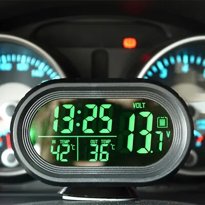 12V 2 In 1 LED Digital Car Clock Thermometer Voltmeter Dual Temperature Gauge • $12.99