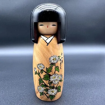 Vintage Japanese Kokeshi Wood Doll Signed/Stamped Daisy Flowers 7  • $34.99