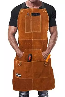 DIMWELD Leather Welding Apron With 6 Pockets For Men. Heavy Duty Workshop Apron • £35.99