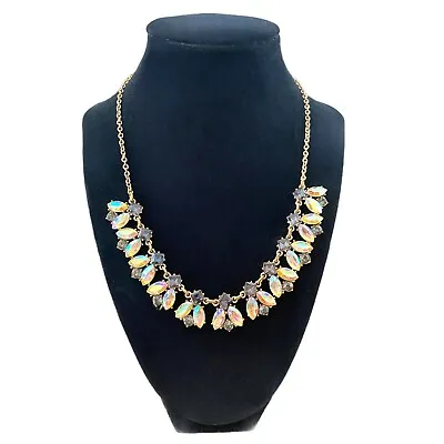 J. CREW Necklace Faceted Iridescent Crystal Rhinestones Gold Tone Metal 18-21” • $19.95