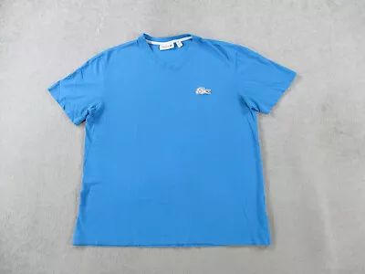 Lacoste Shirt Mens Large Blue White Big Croc Logo Cotton V Neck Casual Stretch • $24.99