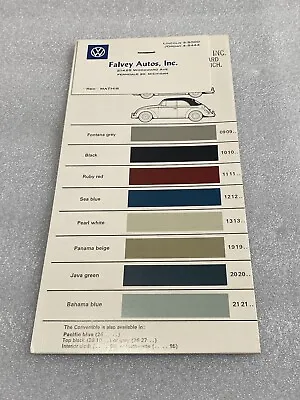 Vtg 1964 - 65 Volkswagen Karmann Ghia Beetle Paint Color Interior Chart Falvey • $95.06