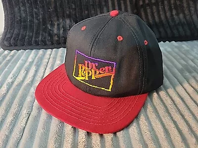 Vtg Rainbow Dr Pepper Snapback Hat Cap Black Soda Stylemaster Made In USA OSFA • $15.99