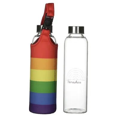 £8.99 • Buy Rainbow Reusable 500ml Glass Water Bottle With Rainbow Protective  Sleeve PRIDE