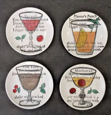 Fornasetti Cocktail Recipe Ceramic Coasters - Set Of 4 - MCM Italy 1960s 4  • $180