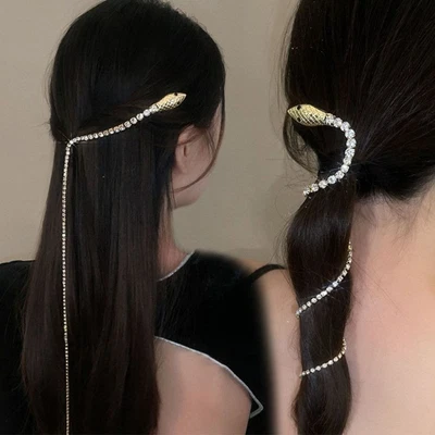 £4.46 • Buy Jewelry Long Hair Chain Tassel Chain Headband Snake Hair Band Full Rhinestone