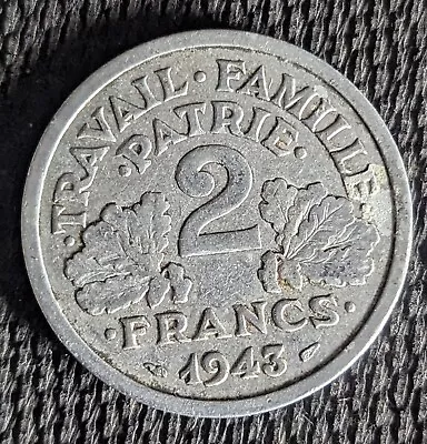 OLD COIN OF FRANCE-German Occupation 2 Franc 1943 VICHY FRENCH STATE • $2