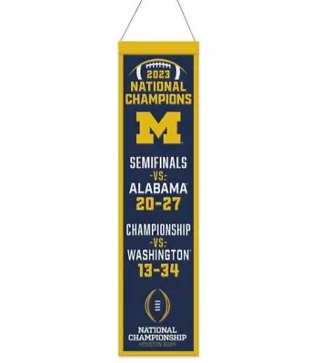 Michigan Wolverines 2023 Ncaa National Champions Embroidered Wool Banner 8 X32  • $44.99