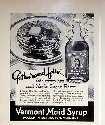 1941 Vermont Maid Syrup Vintage Print Ad 40s Real Maple Sugar Butter Pancakes #2 • $10.39