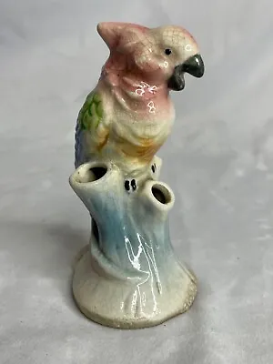 Parrot Flower Frog Vase Vintage Ceramic  Hand Painted • $15.57