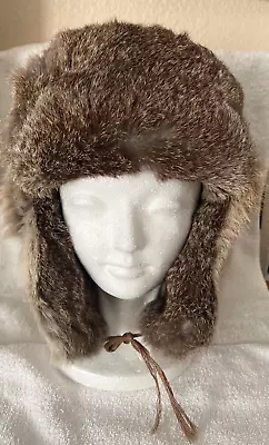 Rabbit Fur Hat  Trapper Earflap Ski Cap / Natural Brown Rabbit Fur • $44.95