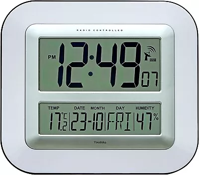 Jumbo LCD Radio Controlled Wall Clock With Temperature And Humidity Display • £25.99