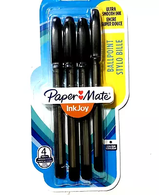 Ballpoint Pens Black Smooth Set Of 4 Paper Mate Ink Joy Biro 1mm | Medium Point • £3.95