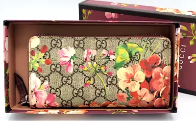 Authentic GUCCI GG Supreme Blooms Zip Around Long Wallet Purse 404071 • $324