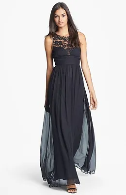 NWOT  Black  Aidan Mattox Embellished Lace & Silk Chiffon Gown  Size 8 • $229