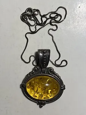 Vintage Yellow Stone Sterling Silver Locket Pendant Necklace Maybe Citrine • $39.99