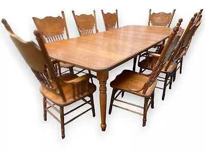 12 PC Vintage Oak Wood Farmhouse Dining Set W/ 8 High Pressback Chairs *Rare* • $1671.99