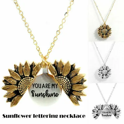 Vintage You Are My Sunshine Open Locket Sunflower Pendant Necklace Fashion Hot • $5.05