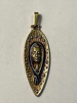 VTG 18k 750 Yellow GOLD Enamel Virgin Mary Madonna Unoaerre Pendant Medal Italy • $850