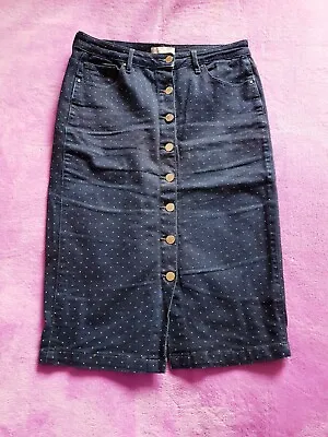 Per Una M&S Size 12 Dotty Denim Midi Pencil Skirt - Blue • £5.50