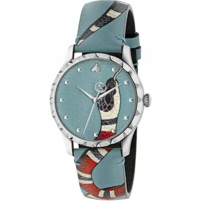 $1098.61 • Buy Gucci Watch G-TIMELESS Leather Blue Snake Print YA1264080