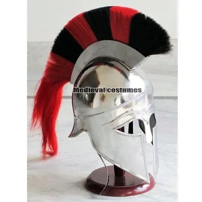 Medieval Greek Corinthian Armour Helmet Black & Red Plume Knight Spartan • £59.99
