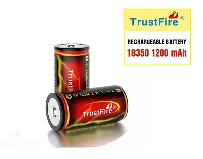 2x Trustfire TF 18350 1200mAh Battery 3.7V Lithium Rechargeable Torch Batteries • £9.99