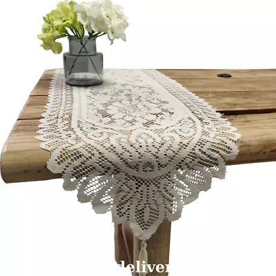 2 Pack Cotton Crochet Lace Rectangular Table Runner Dresser Scarf Doilies (Be... • $15.15