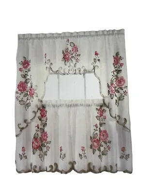 Vintage Kitchen 3pc Cafe Curtain Tier & Swag Set Shabby Chic Cottage 60”x36” New • $26.99