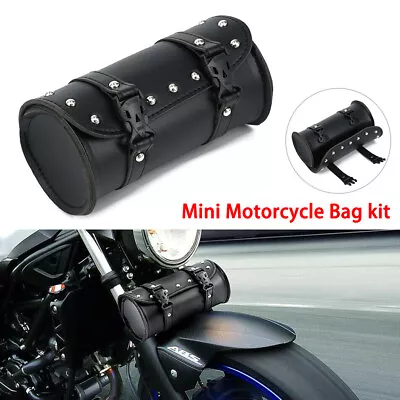 Mini Motorcycle Tool Bag Faux Leather Handlebar Roll Bag Saddlebag With 2 Strap • $13.67