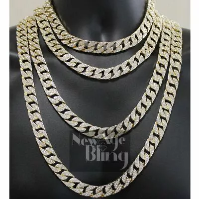 Mens Miami Cuban Choker Link Cubic Zirconia Necklace Hip Hop Chain Gold Plated • $13.49