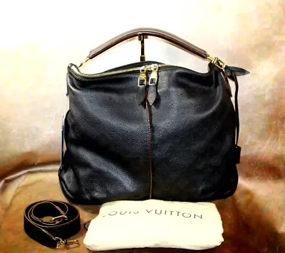 Louis Vuitton Black Selene Mahina 2 Way Leather Hobo Bag • $1625