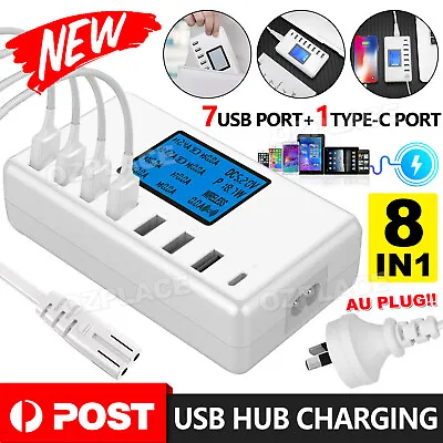 $24.95 • Buy 8 Port Smart USB Hub Charging Station Phone Charger Multi Dock Power Adapter LCD