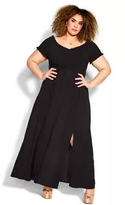 City Chic | Island Detail Maxi Dress | Shirred Top | Black | Size S • $49.99