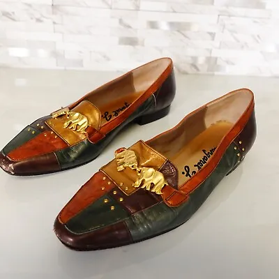 Margaret Jerrold Shoes Womens Leather Size 8 Black Patchwork Slide Loafer Brown • $48.88