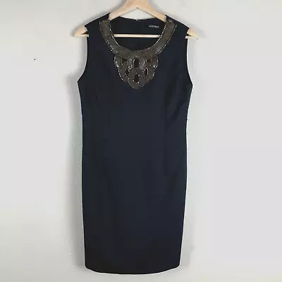 Ellen Tracy Dress Womens 4 Black Bronze Beaded Neckline Stretch Shift Straight • $24.73