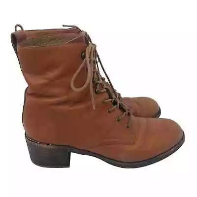 Madewell The Patti Lace-Up Boot 9.5 English Saddle Leather Combat Chunky Heel • $72