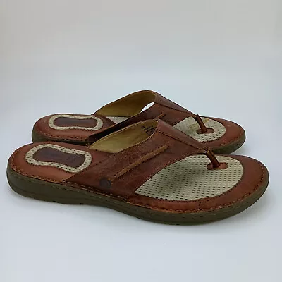 Born Bermuda Flip Flops Brown Leather Cushioned Comfort Sandals Mens Size 13 M • $29.90