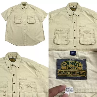 Vintage Camel Trophy Adventure Wear Mens Safari Short Sleeves Shirt 2XL Beige • $39.99