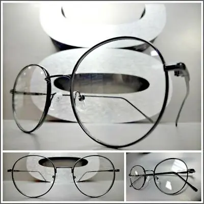 Men's VINTAGE RETRO Style Clear Lens EYE GLASSES Round Oval Black Fashion Frame • $14.99