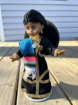 Mexican Tipicas Dolly Doll Charra 10” W/ Sombrero & Sarape Blanket W/ Stand • $5