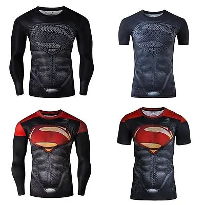 Mens T Shirt Compression Top Gym Superhero Avengers Marvel Muscle Superman • £14.99